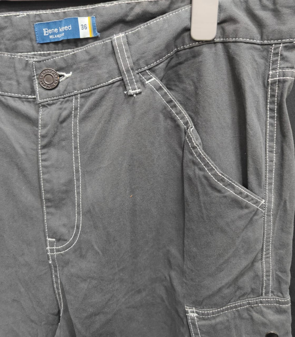 Bene kleed Men's Grey Relaxed Fit Cargo Pants, Size 36