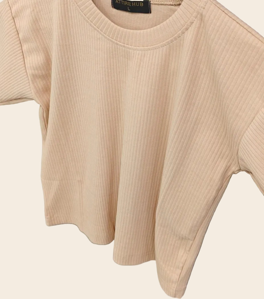 ATTIRE HUB Women's Peach Ribbed Knit Cropped Top