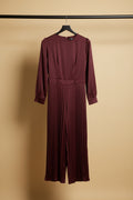 Women's Maroon Long Sleeve Pleated Jumpsuit