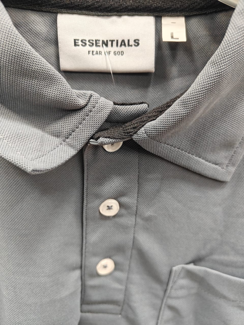Essentials Fear of God Men's Grey Short Sleeve Polo Shirt with Pocket
