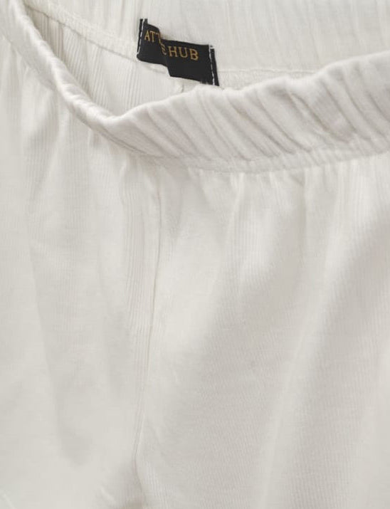 Attire Hub Women's White Ribbed Lounge Shorts