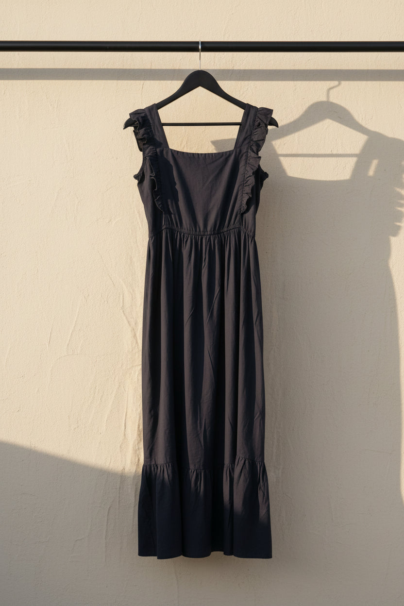 Navy Blue Ruffled Square Neck Maxi Dress