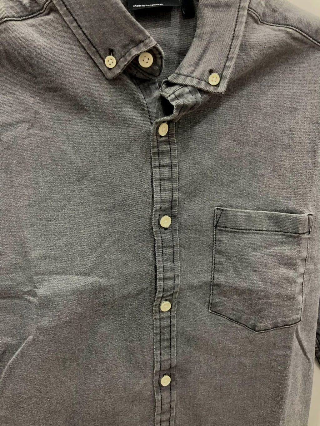 ASOS DESIGN Men's Grey Washed Denim Long Sleeve Button-Up Shirt