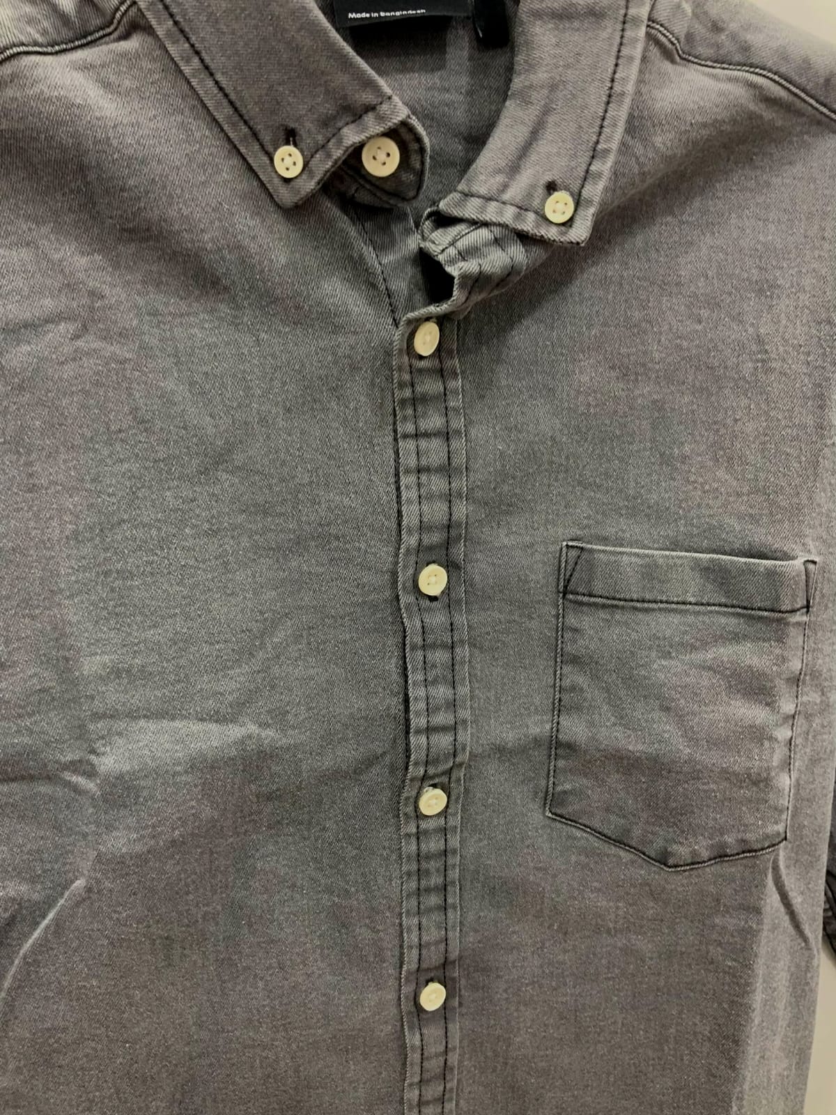 ASOS DESIGN Men's Grey Washed Denim Long Sleeve Button-Up Shirt