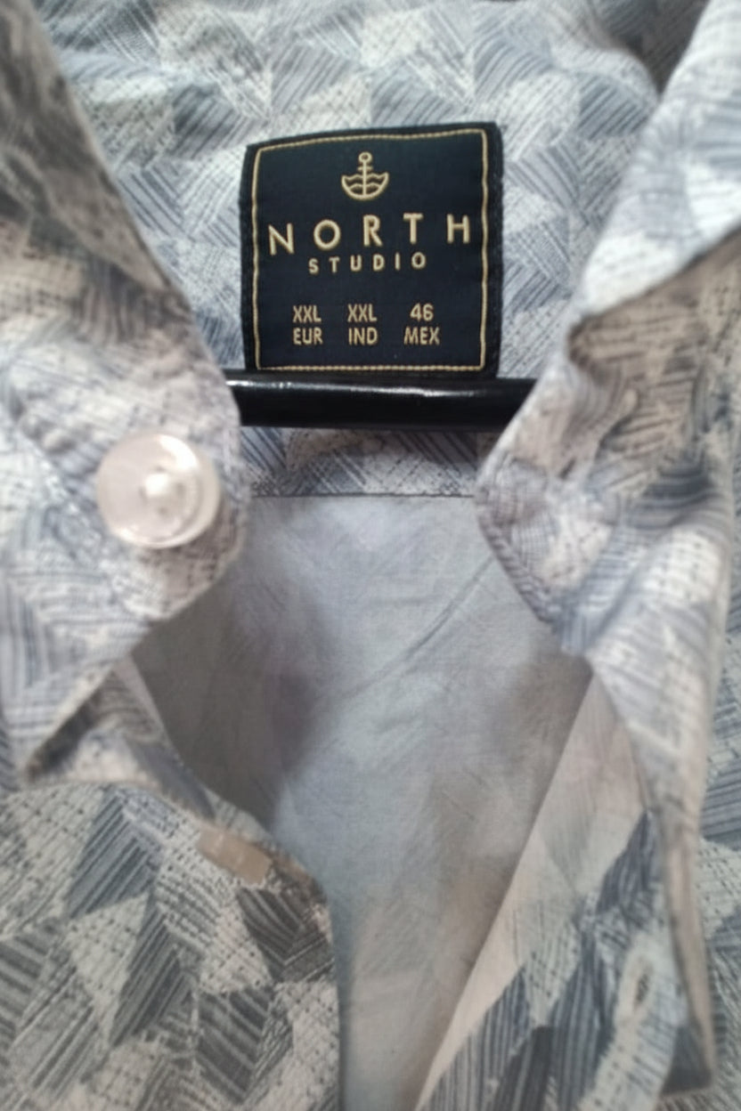 Men's Grey Geometric Print Long Sleeve Casual Shirt