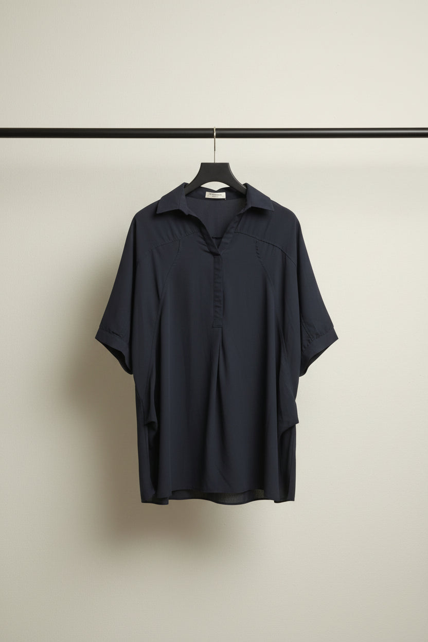 DT Company Women's Navy Blue Collared Tunic Blouse