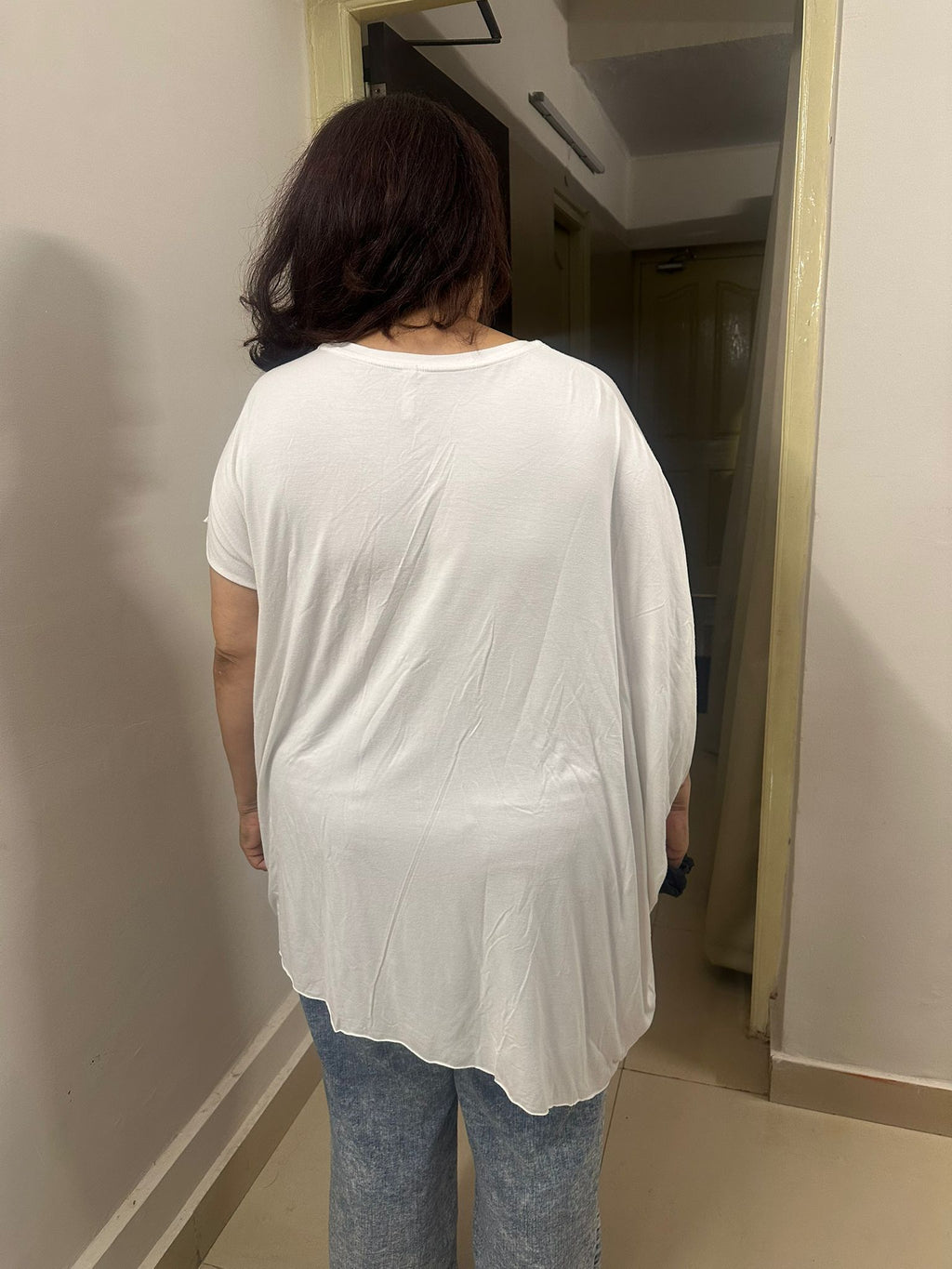 Women's White Loose Fit Dolman Sleeve Tunic Top