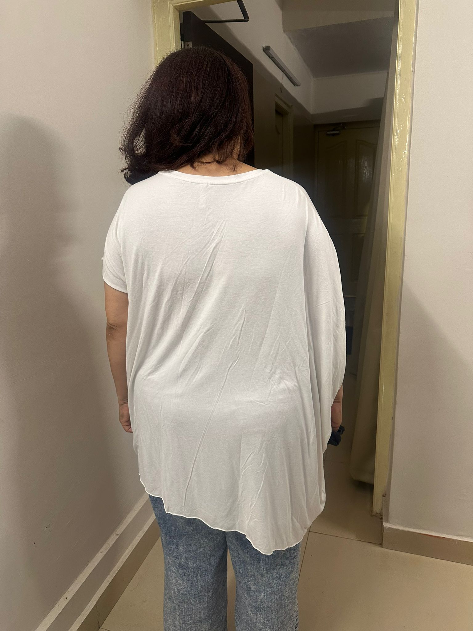 Women's White Loose Fit Dolman Sleeve Tunic Top