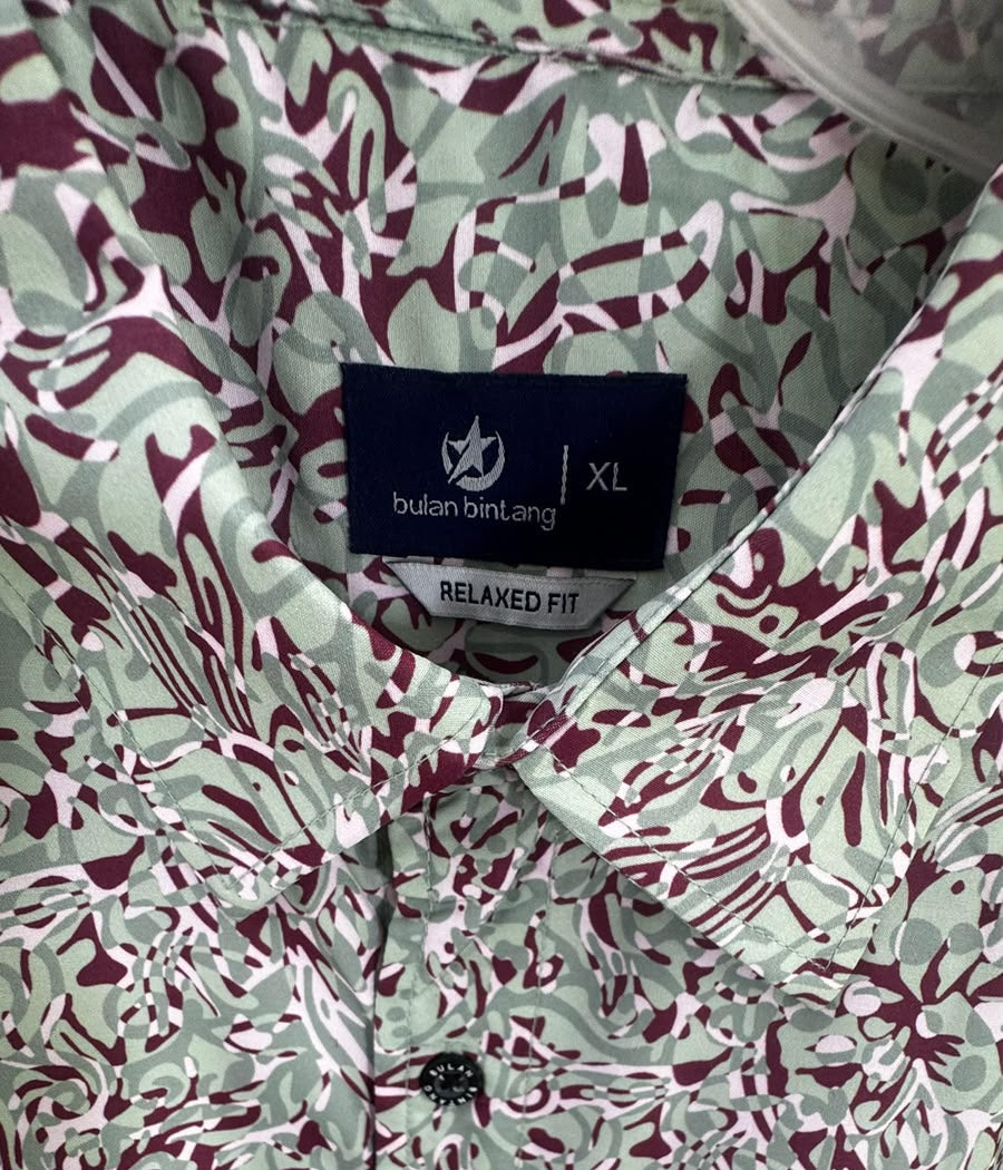 Bulan Bintang Men's Relaxed Fit Abstract Print Short Sleeve Shirt