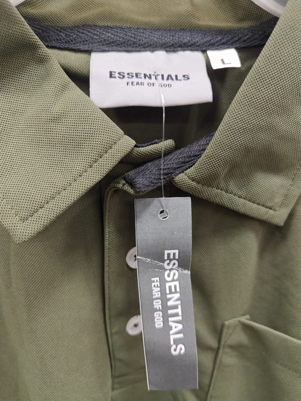 Essentials Fear of God Men's Olive Green Polo Shirt with Pocket