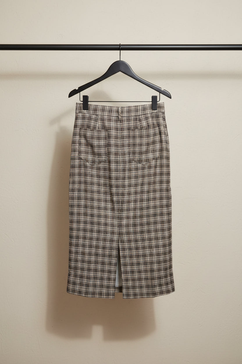 VPAE Women's Brown Plaid Midi Skirt