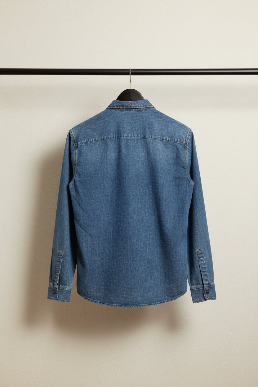 Men's Blue Washed Denim Full Sleeve Shirt by The Rock Way Premium