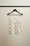 Women's Off-White Polka Dot Spaghetti Strap Pleated Top