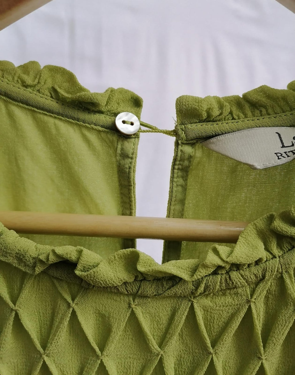 Label Ritu Kumar Green Smocked Ruffle Blouse