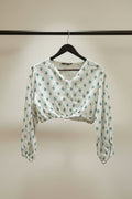 Zudio White Printed V-Neck Crop Top