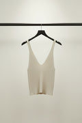 Women's Beige Ribbed Knit V-Neck Tank Top