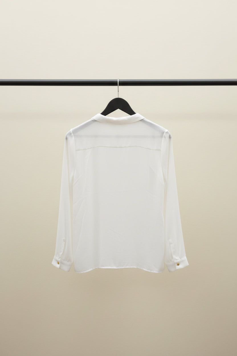 OUTRYT Women's White Long Sleeve Collared Blouse with Gold Buttons
