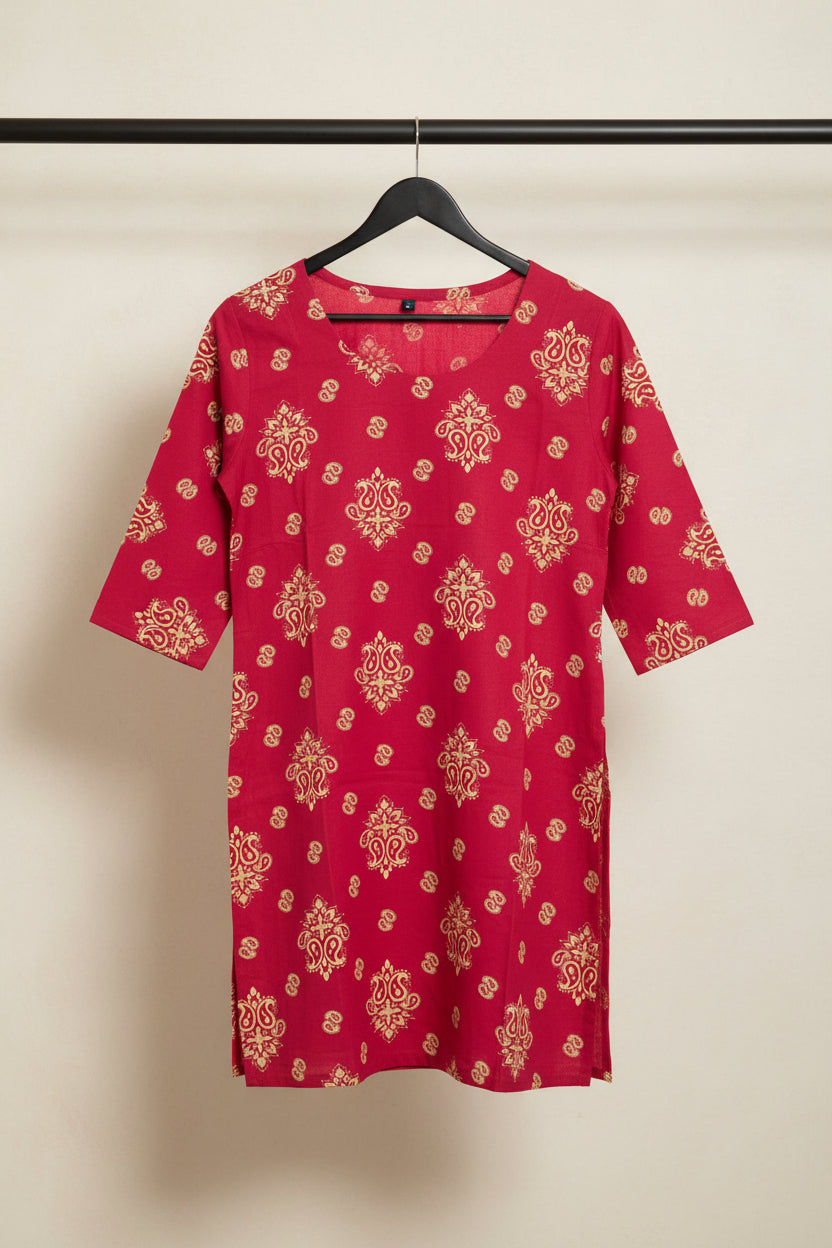 Women's Pink Printed 3/4 Sleeve Kurta