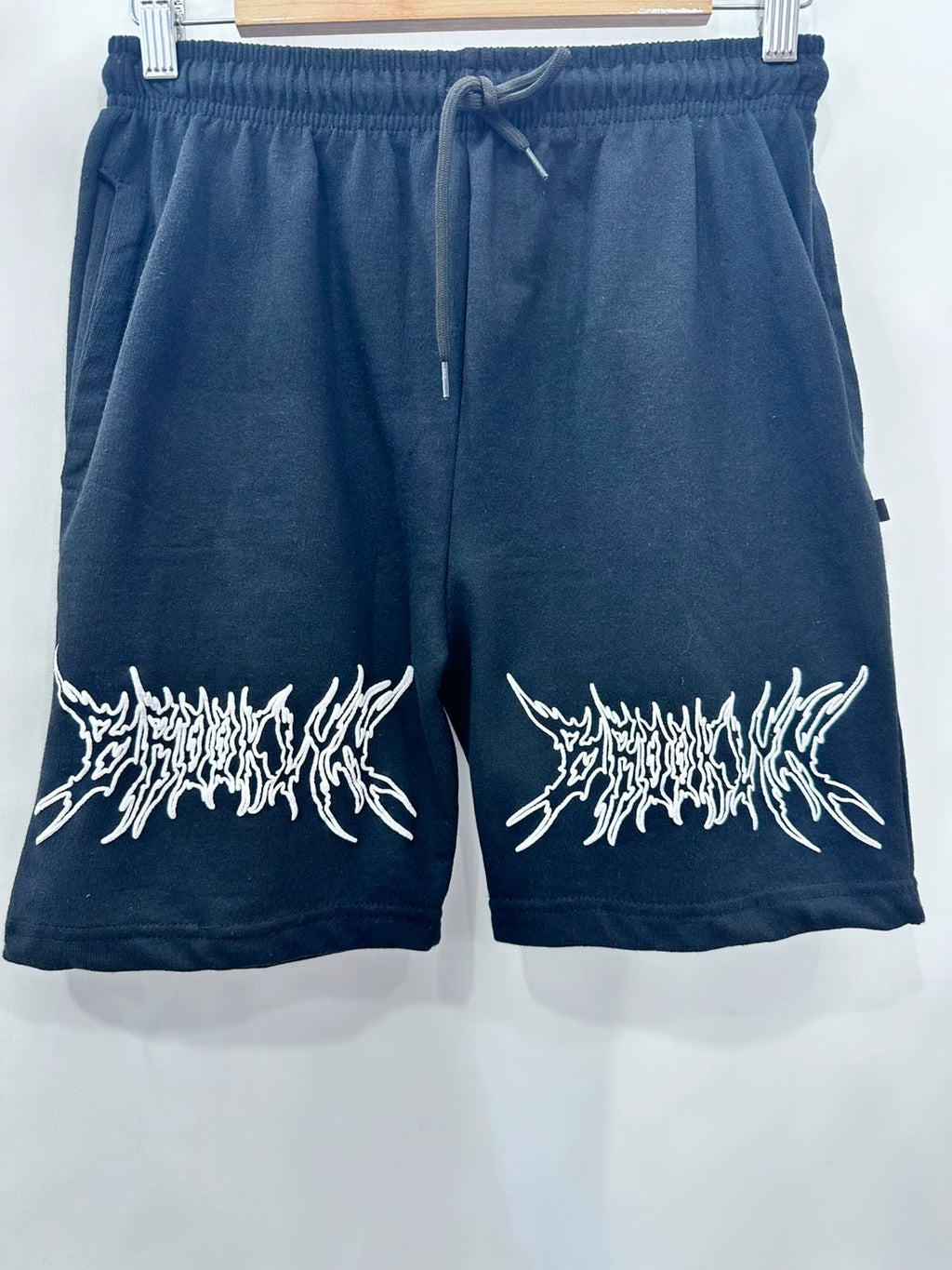 Men's Black Graphic Print Drawstring Fleece Shorts