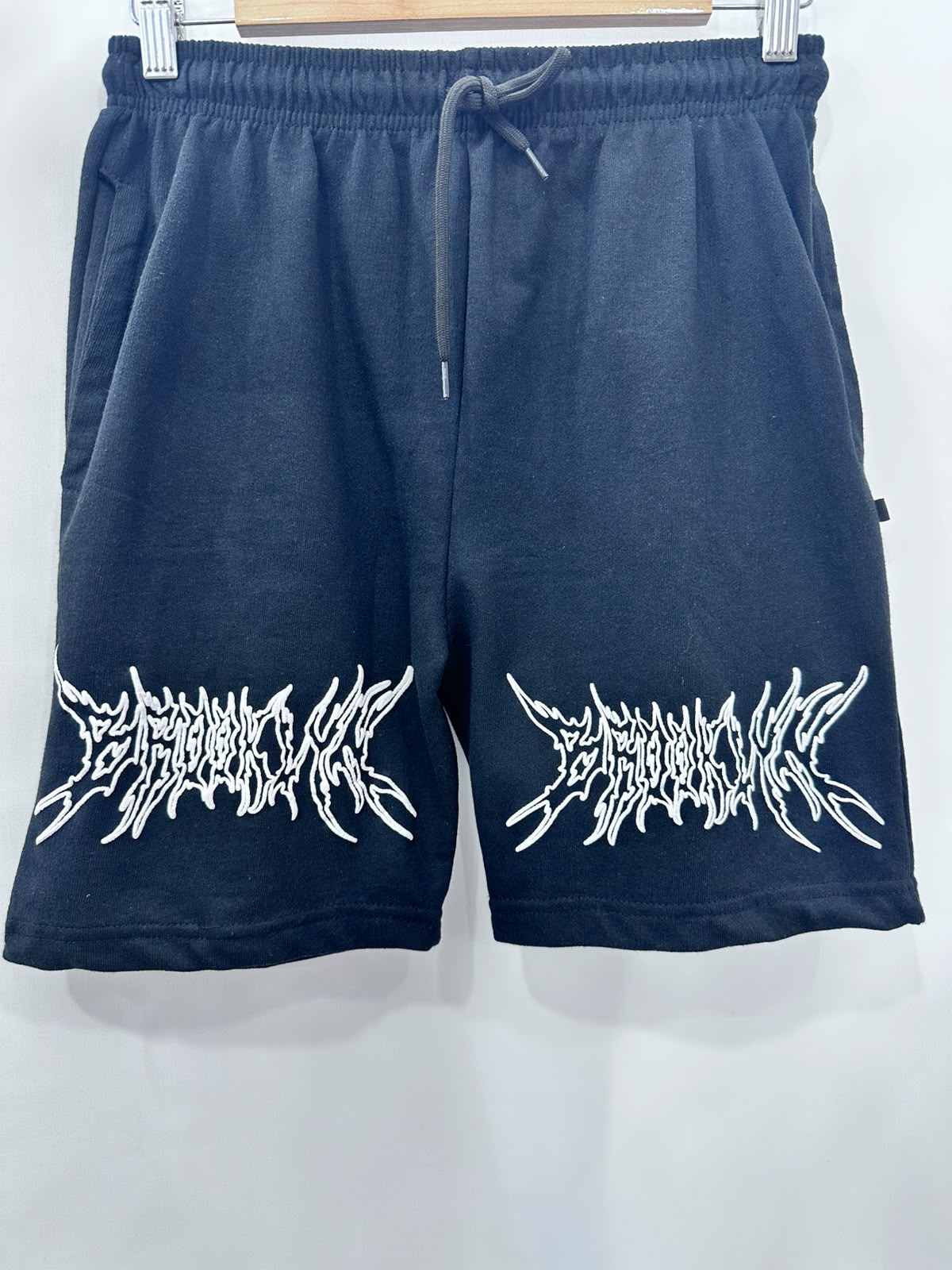 Men's Black Graphic Print Drawstring Fleece Shorts
