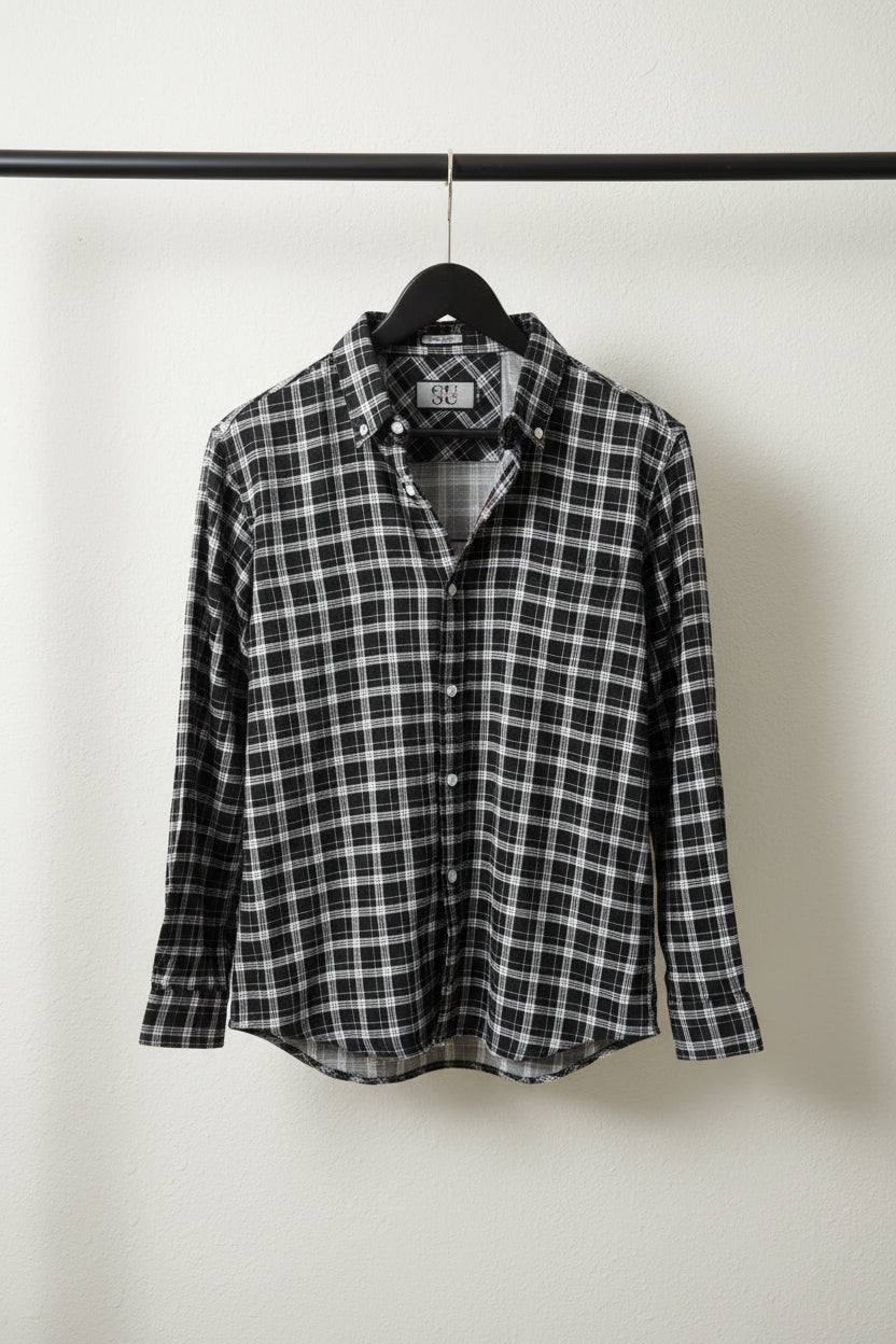 SU YOLO Men's Black and White Plaid Slim Fit Casual Shirt