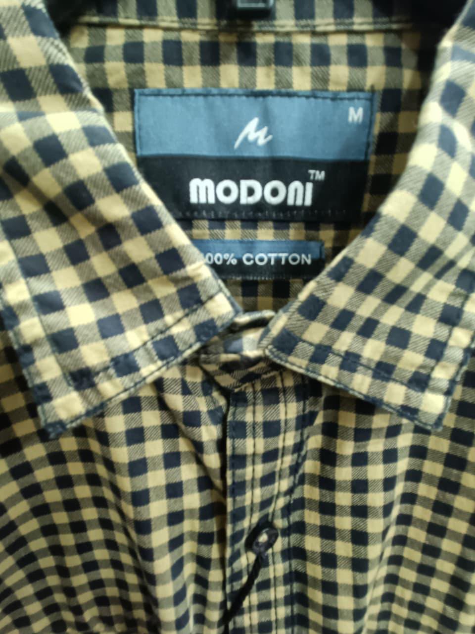 Men's MODONI Black & Beige Gingham Check Cotton Shirt
