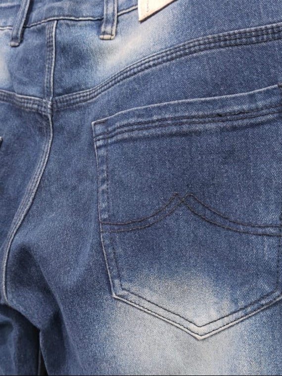 Men's Blue Washed Slim Fit Denim Jeans by Vajbee