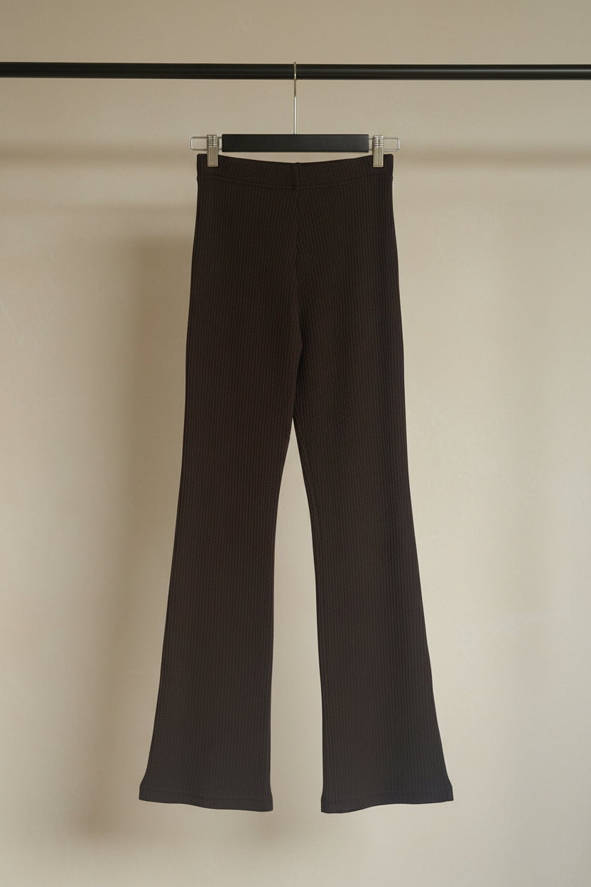 H&M Divided Black Ribbed Wide Leg Trousers with Side Slits