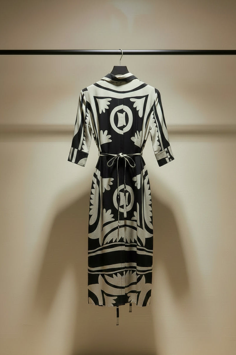 MNG Black & White Abstract Print Shirt Dress