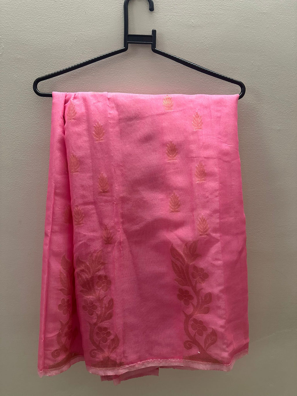 Pink Silk Blend Saree Skirt with Gold Zari Weave
