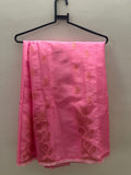 Pink Silk Blend Saree Skirt with Gold Zari Weave