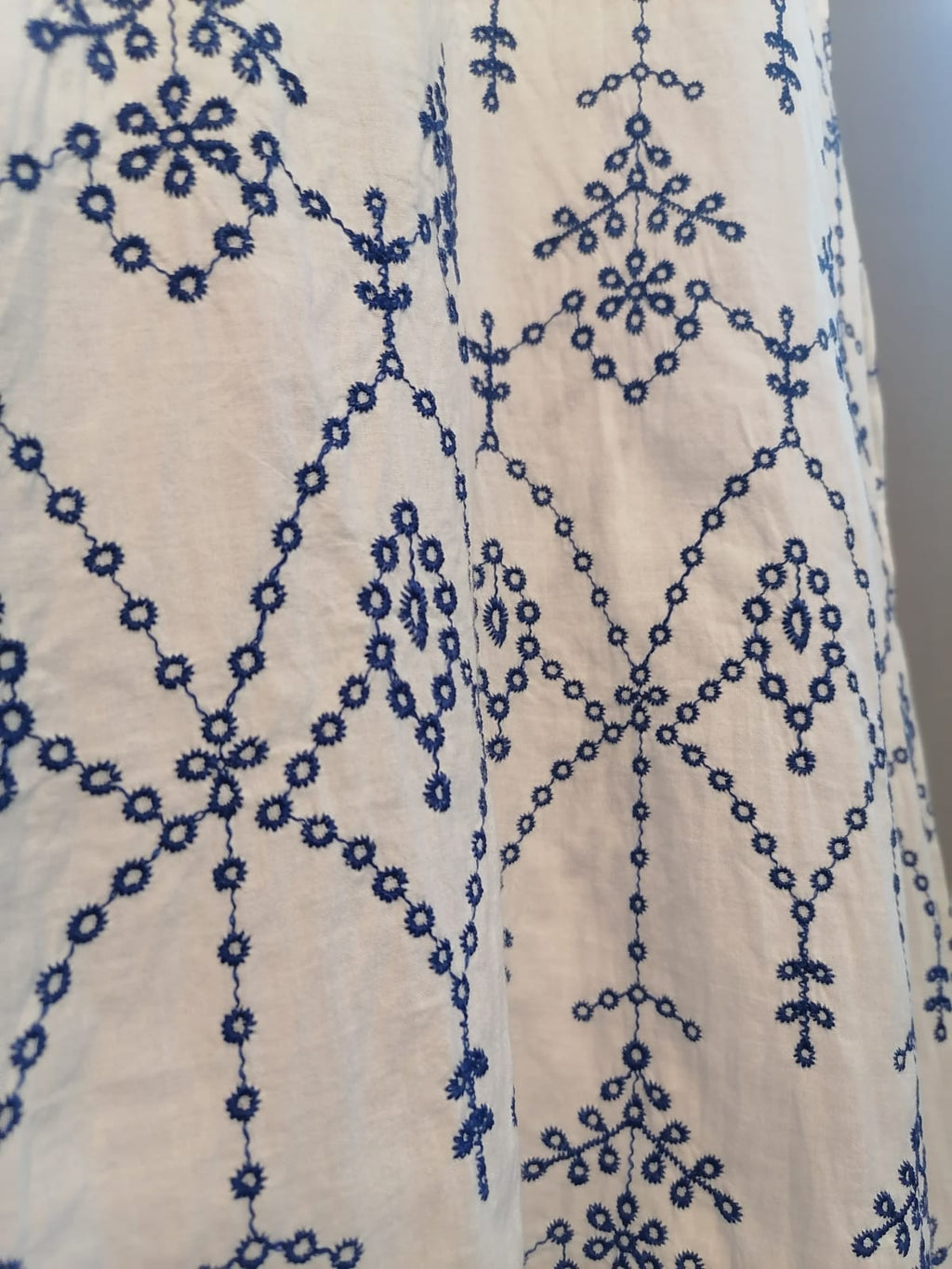 Zudio White & Blue Embroidered Cotton Wrap Dress