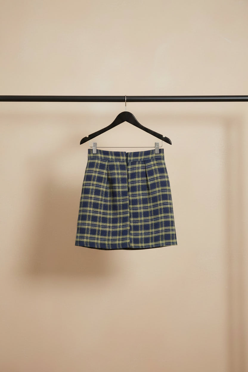 Women's Blue and Yellow Plaid A-Line Mini Skirt