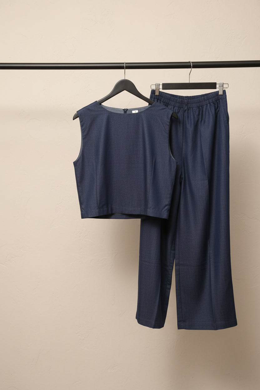 Lyt. DESIGNER Women's Blue Sleeveless Co-ord Set with Wide Leg Pants