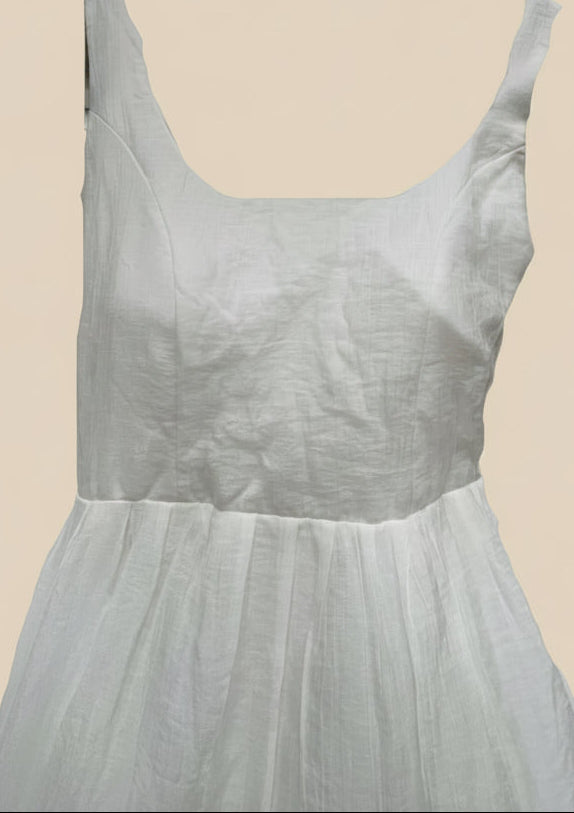 White Sleeveless Fit and Flare Mini Dress with Lace-Up Back