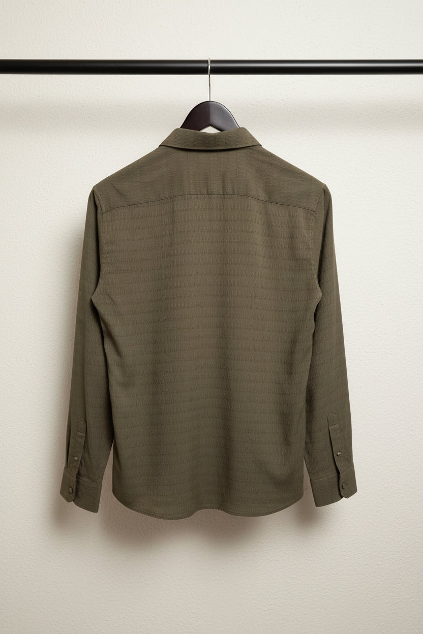 BEGINS CLOTHING Men's Olive Green Textured Long Sleeve Casual Shirt