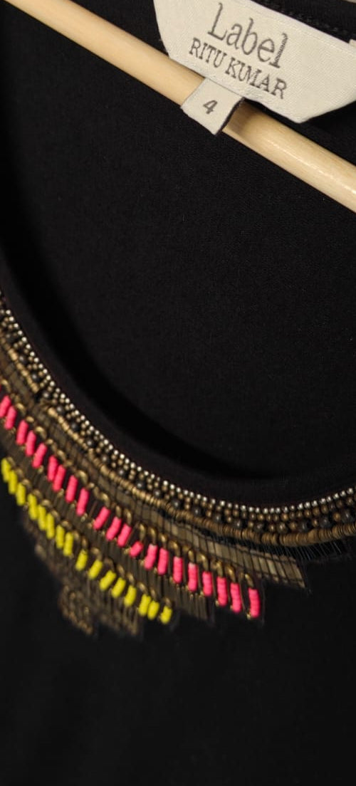 Label RITU KUMAR Women's Black Beaded Sleeveless Top