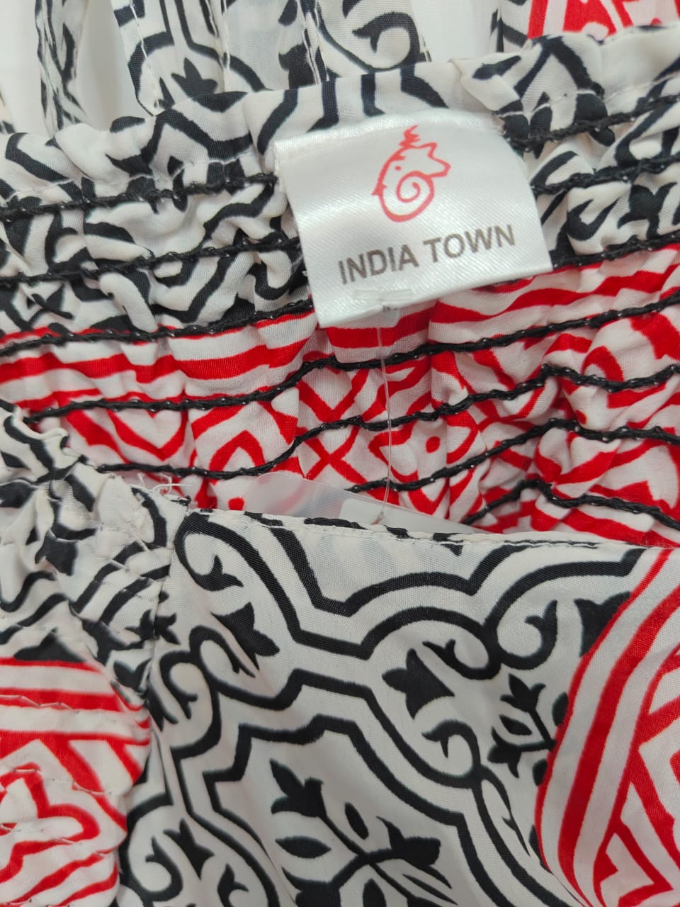 India Town Red Black White Printed Halter Neck Tunic Top