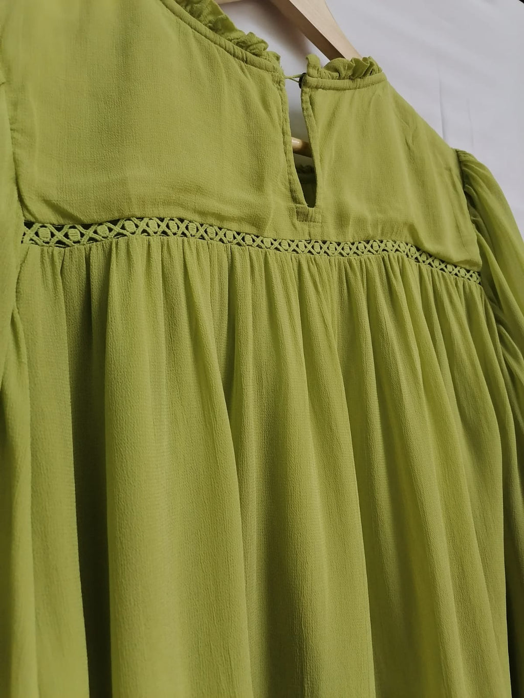 Label Ritu Kumar Green Smocked Ruffle Blouse