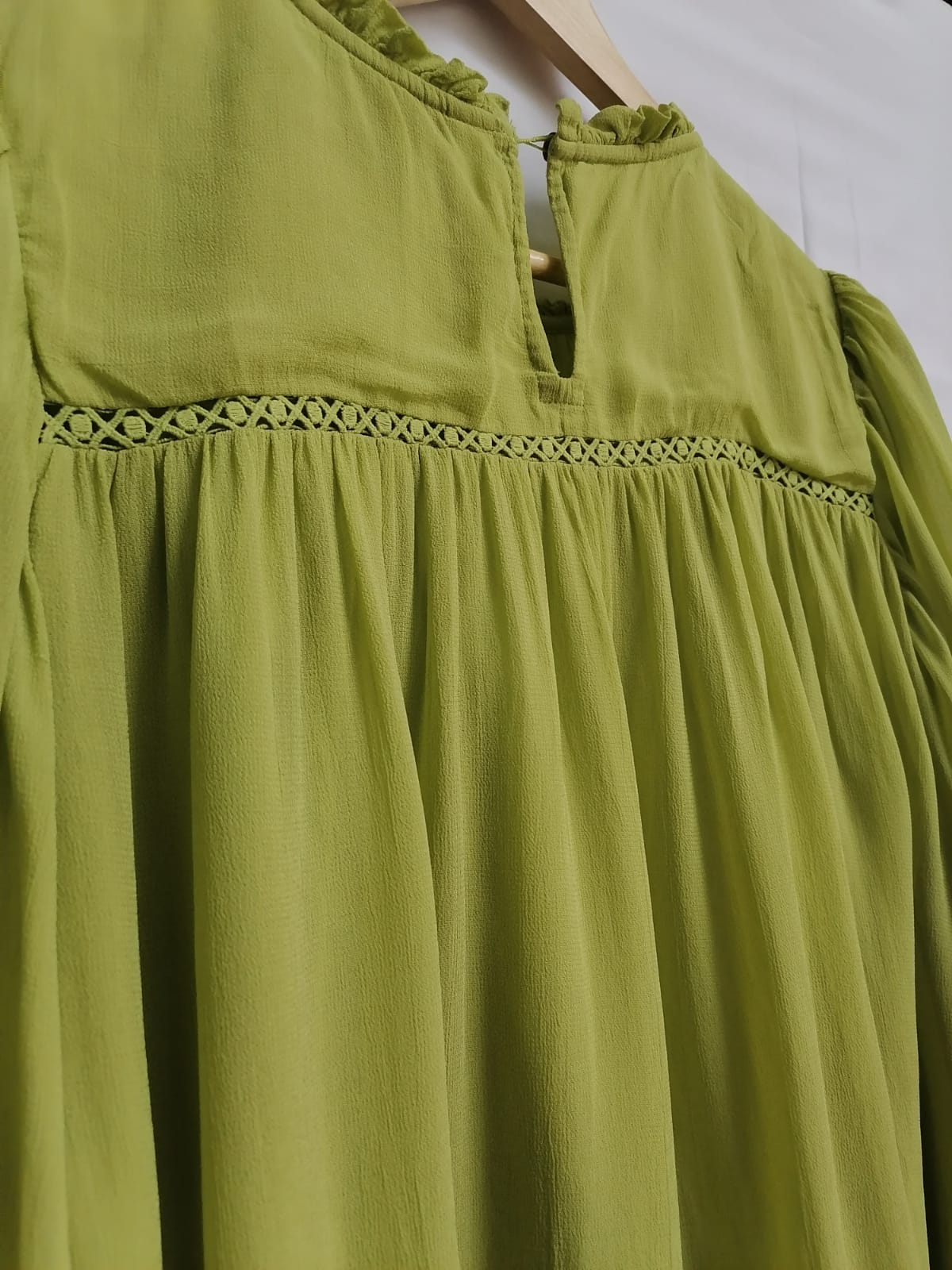 Label Ritu Kumar Green Smocked Ruffle Blouse