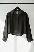 Women's Black Collared Long Sleeve Crop Top by Dhruvi Collection