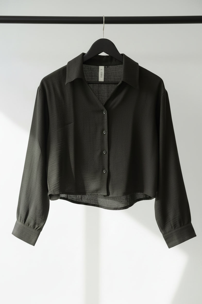 Women's Black Collared Long Sleeve Crop Top by Dhruvi Collection