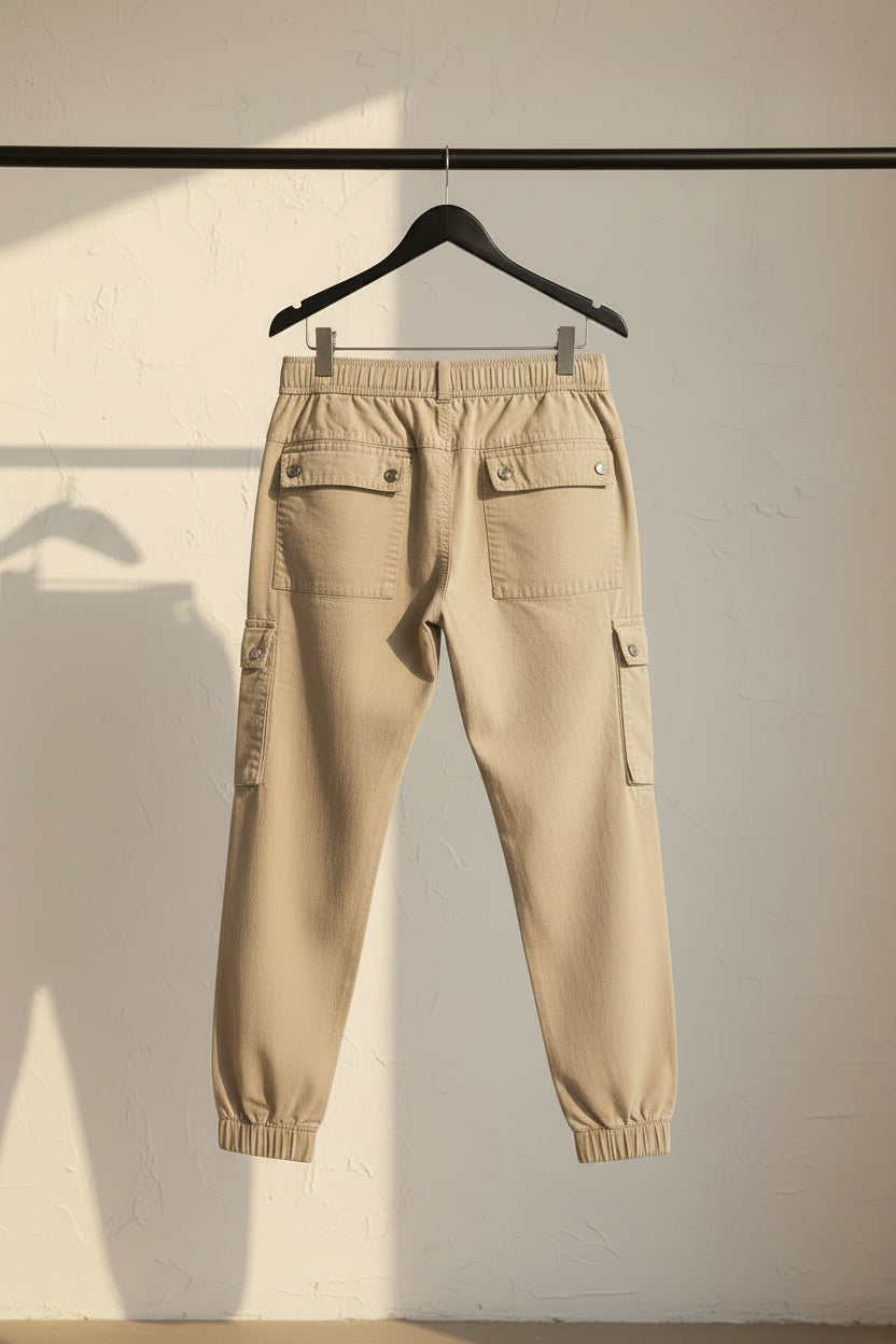 Men's Khaki Relaxed Fit Cargo Jogger Pants Size 30