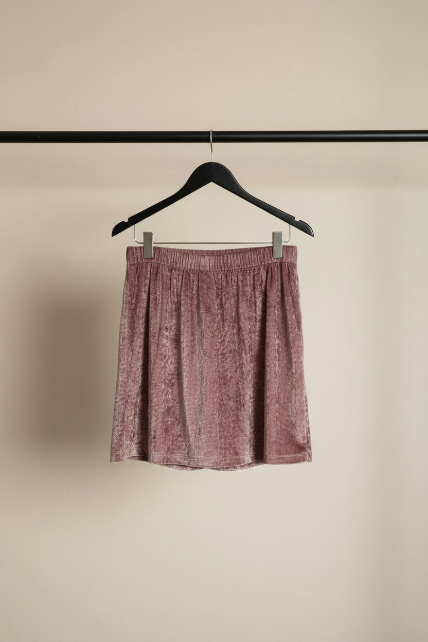 ALL HUB Women's Mauve Crushed Velvet Elastic Waist Mini Skirt