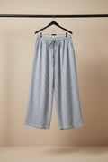 Women's Blue and White Striped Elastic Waist Relaxed Fit Trousers