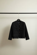 Black Tweed Jacket with Gold Buttons and Lace Trim