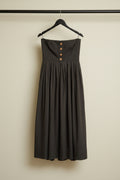 Black Strapless Button-Front A-Line Maxi Dress by The Label Life