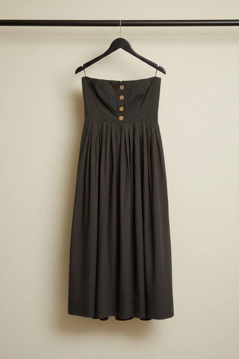 Black Strapless Button-Front A-Line Maxi Dress by The Label Life