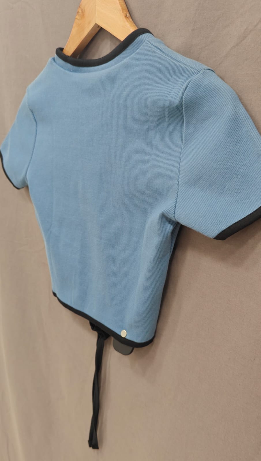 LEAGUES Women's Sky Blue Ribbed Crop Top with Front Tie Detail