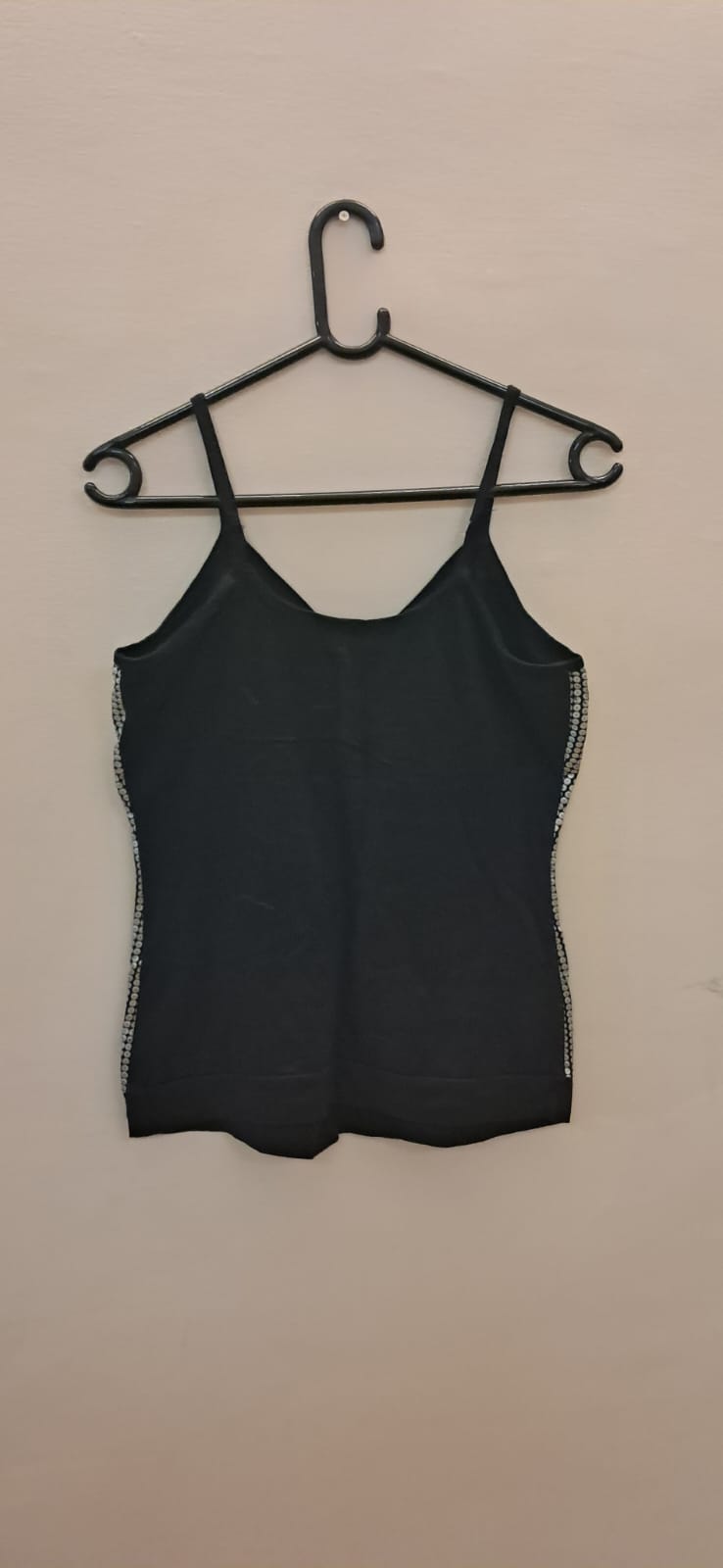 Women's Silver and Black Sequin Cami Top